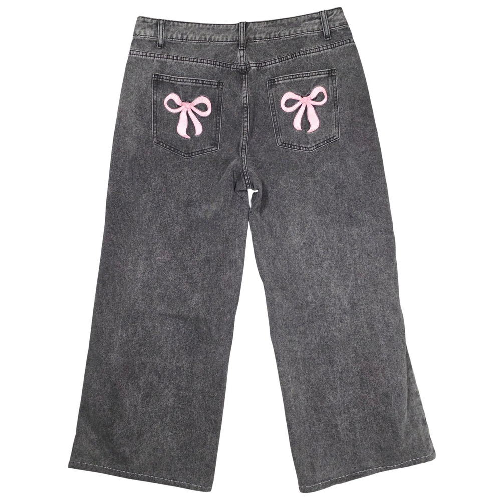 Charlotte Russe Wide Leg Baggy Jeans Y2K Style Bow Back Pockets Women's L